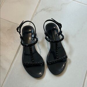 Rebecca Minkoff Studded Black T-Strap Sandals